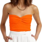 Womens Strapless Crop Top Sexy Sweetheart Neck Ribbed Knit Twisted Knot Front Sleeveless Y2K CamisoleTanks Top